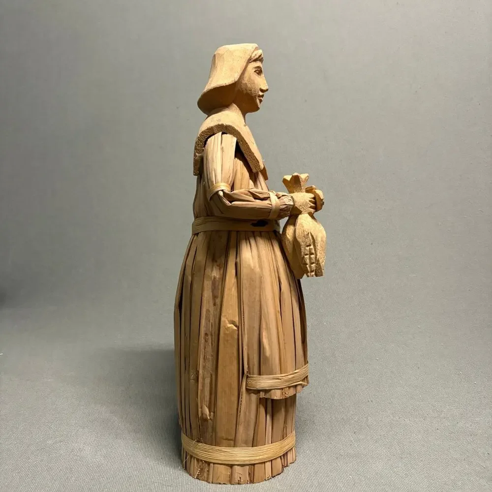 Handcrafted Man Woman Turkey Figurines‎ Thanksgiving Decor Straw Wood Corn Husks
